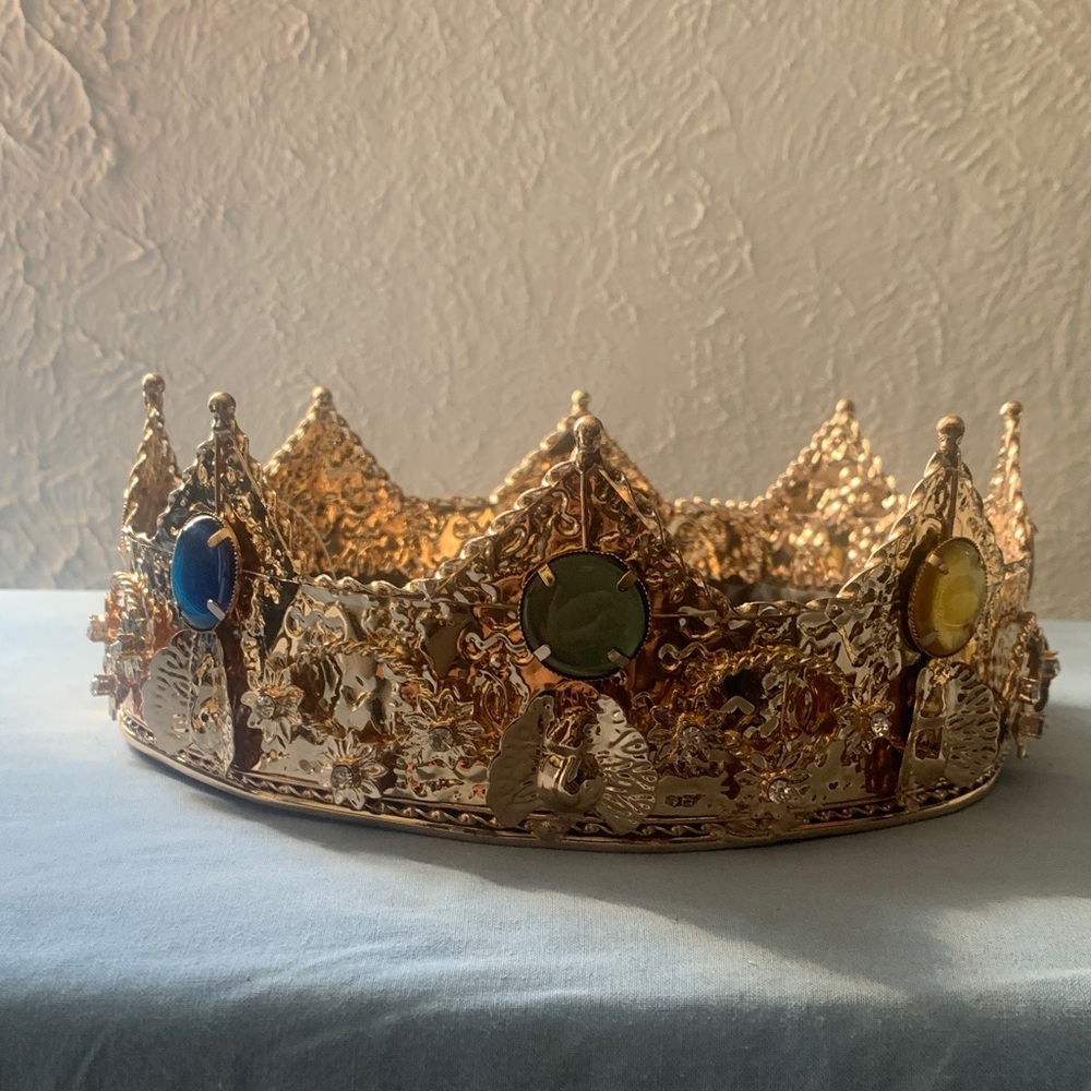 Gold Decorative Crown Accent with Colored Gemstones